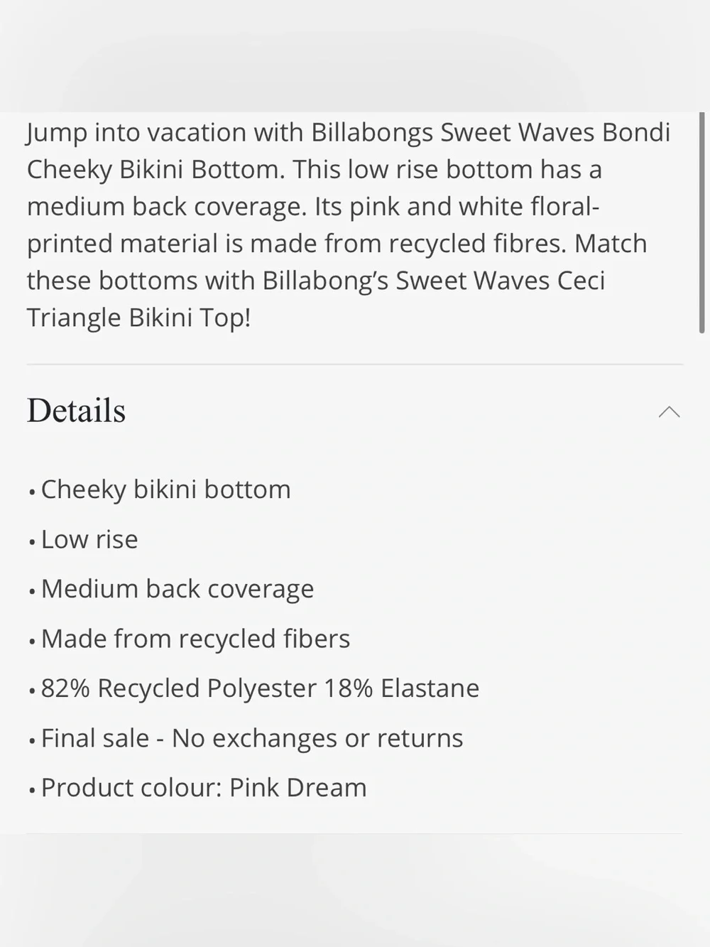 Billabong Sweet Waves Pink and White Floral Ribbed Bikini Set